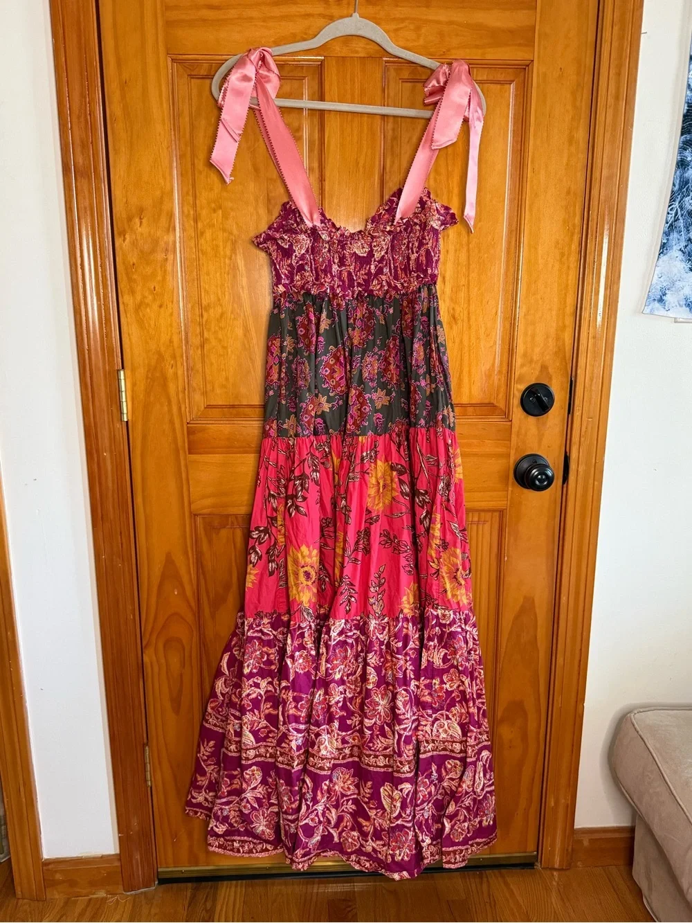 Free People Bluebell Maxi Magenta Combo Red Pink Oversized Size Small